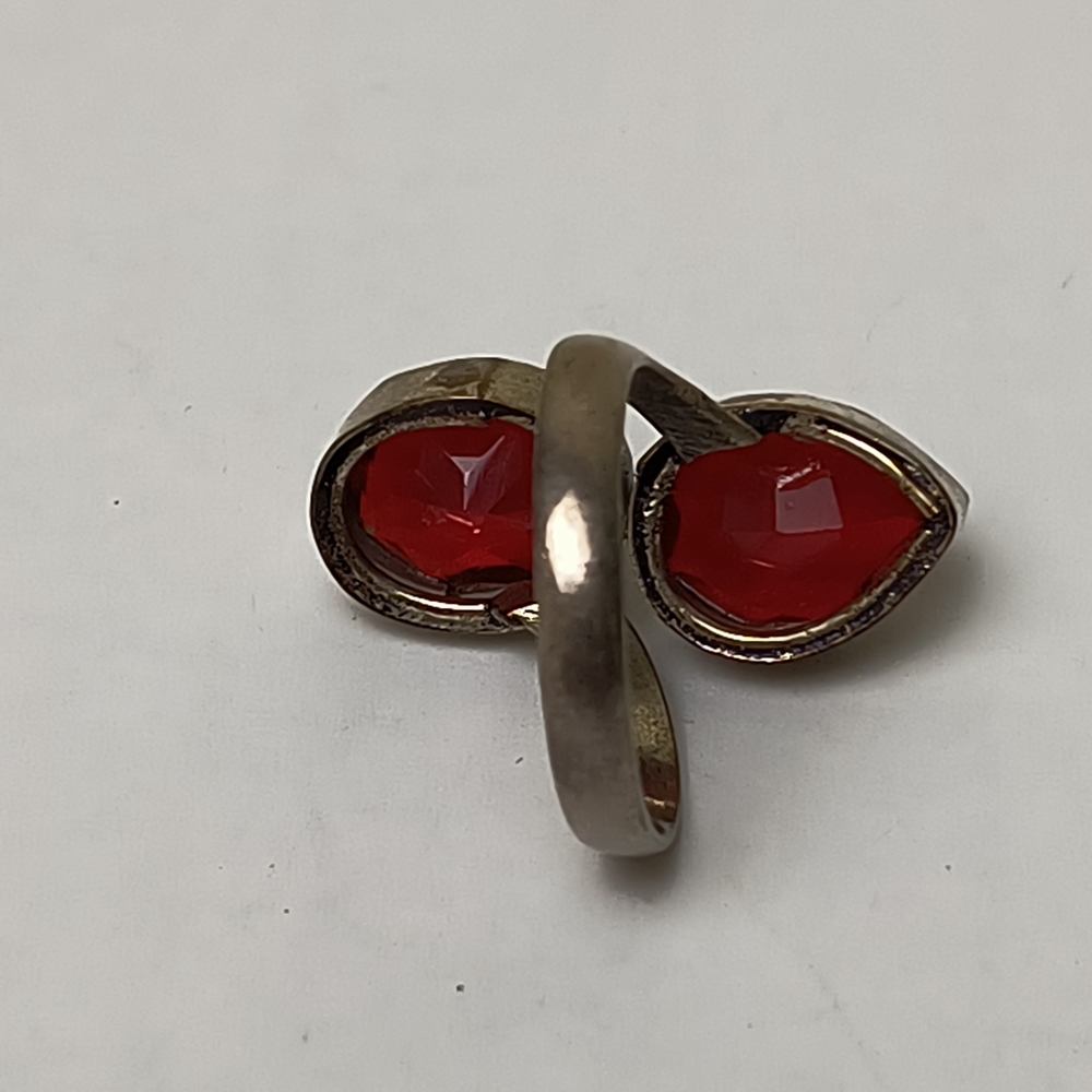 Handmade Artisan Gemstone Ring 7 Red Gem Two-Stone - Picture 6 of 7